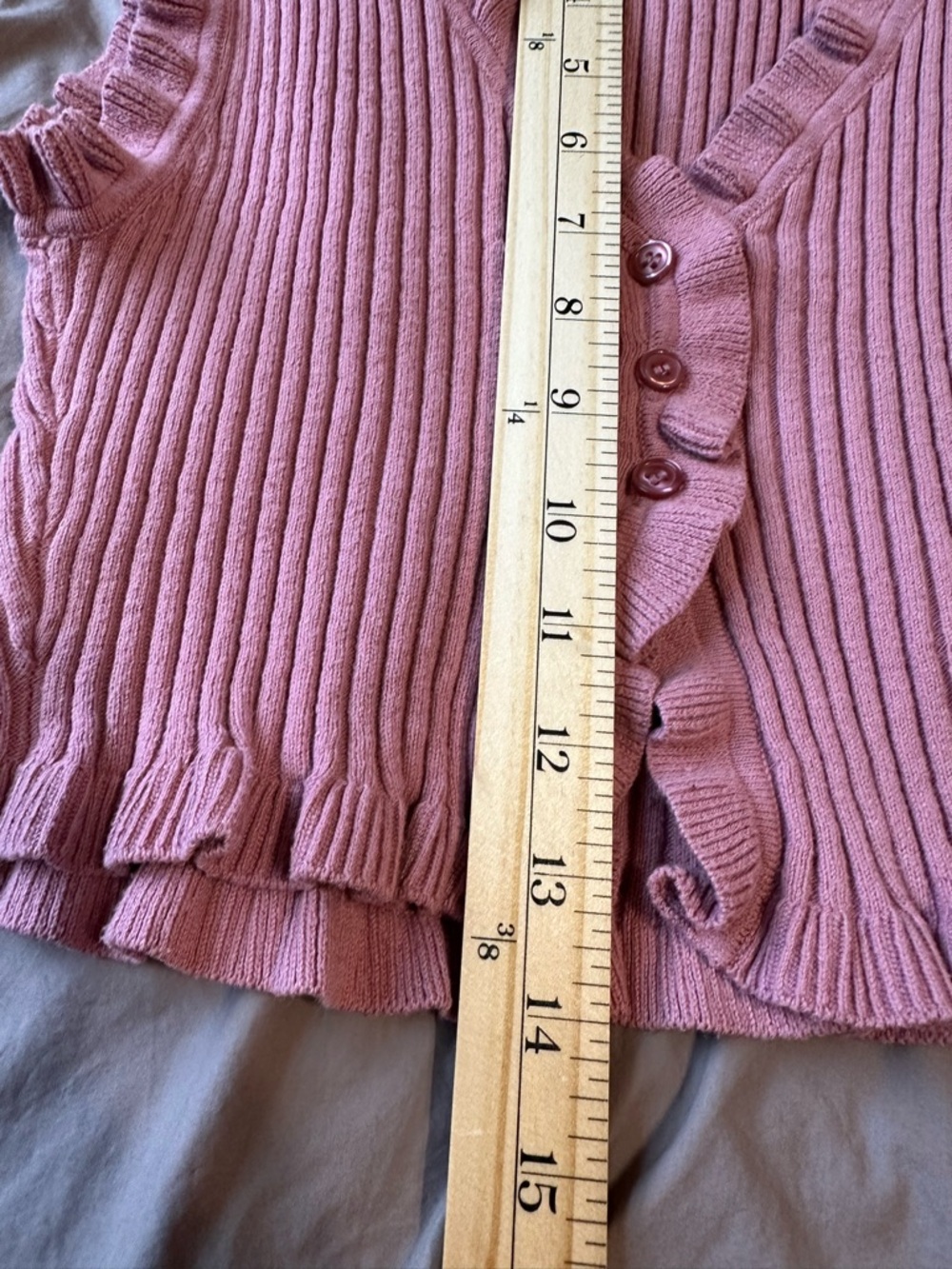 Aéropostale Pink Ribbed Ruffle Button Crop Top Womens Medium Babydoll Dainty - Picture 6 of 6